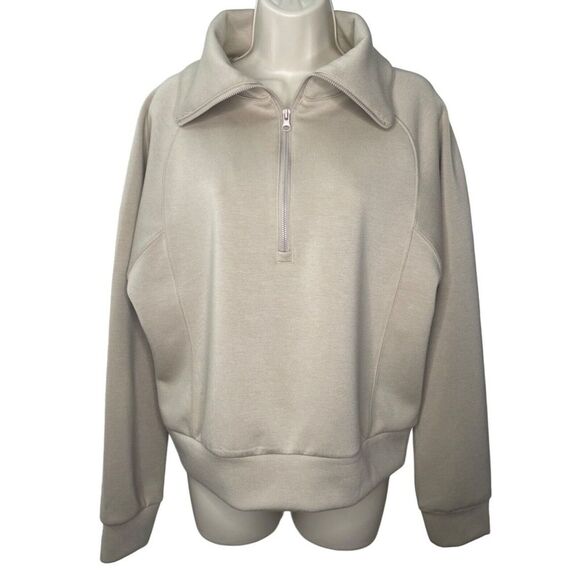 ANRABESS Pullover Half Zip Up Sweatshirt~Cream Ivory Spring‎ Neutral Preppy~M - Picture 1 of 9